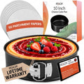RFAQK 10 Inch Springform Pan Nonstick Leakproof - Spring Form Pan for Cheesecake with Removable Bottom, Include 50pcs Parchment Paper, Recipe E-Book - Perfect for Baking Cheese Cakes, Pizzas, & More! - size: 10-Inch