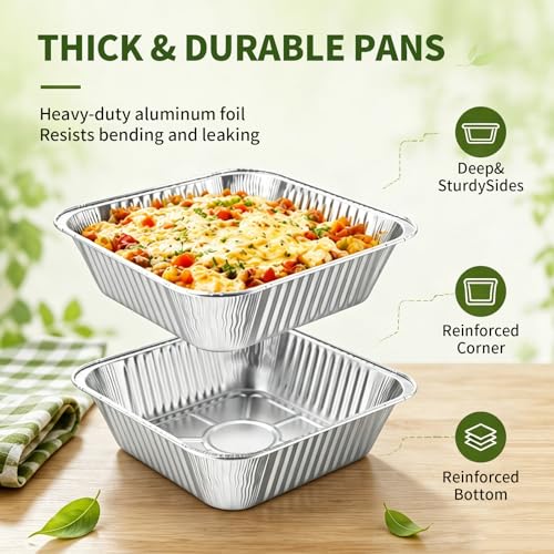 8x8 Aluminum Foil Pans with Clear Lids 20 Pack - Cake Baking Pans