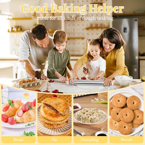 Adjustable Rolling Pin with 4 Thickness Rings for Baking, Cake Pop Roller