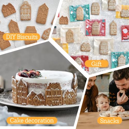 Tiny Gingerbread House Cookie Cutters, Real Estate Cookie Cutters with Split Spring Pusher, House Biscuit Mold for DIY Chirstmas Day Holiday Party Decorations - Set of 4 - color: House Cookie Cutter