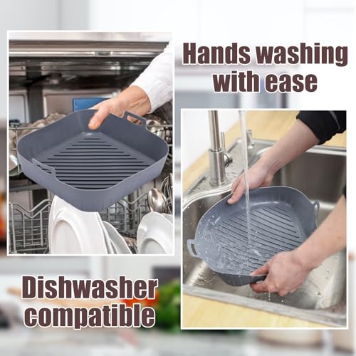 Golden Associate Silicone Liners Square for Air Fryer, 4 Pcs Non-stick Food-grade Reusable Basket Silicone Pot Baking Tray Airfryer Accessories, Top Size 9 inches, Bottom Size 8 inches - size: 9'' square*4