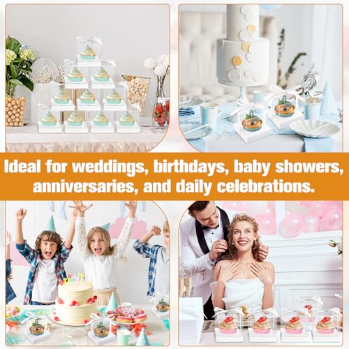 50 Pcs Plastic Cupcake Boxes, 3.5 Inch, White, Clear