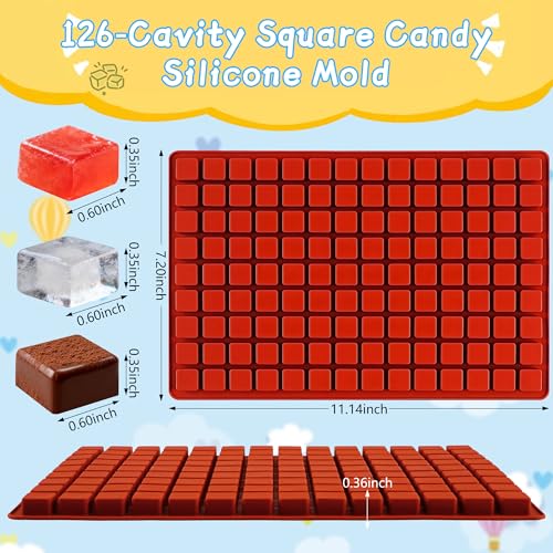 3Pcs 126-Cavity Square Hard Candy Molds Silicone for Candy, Mini Square Silicone Molds for Caramels, Gummy, Chocolate, Ice Cubes - color: 126-Cavity Square
