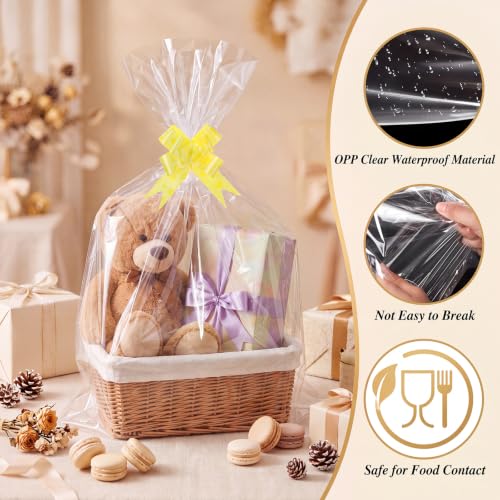 woric 3 Size Clear Cellophane Gift Bags 24x30 16x24 12x18in with Pull Bows - size: 3 Size(24x30 16x24 12x18in)
