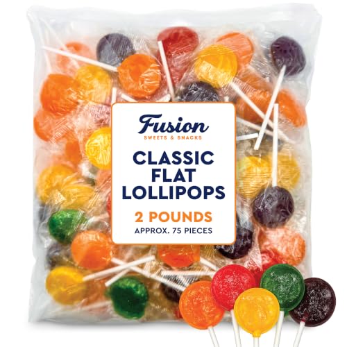 Classic Flat Lollipops, Individually Wrapped, 5 Assorted Fruit Flavors, 2lb