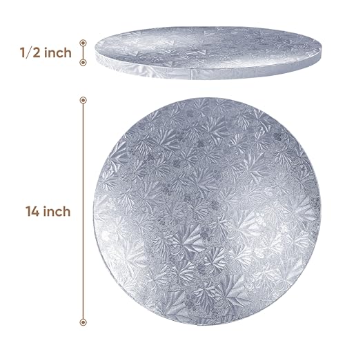 Cakebon Cake Boards 14" Silver Round Cake Drums 1/2" Thick Smooth Edge 1Pk - color: Silver, size: 14 Inch