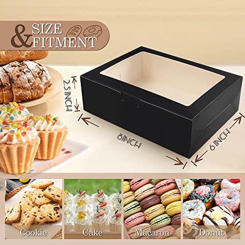 KPOSIYA 65 PCS 8x6x2.5 Inch Cookie Boxes with Window Black Bakery Boxes Pastry Boxes for Gift Giving, Treat, Dessert, Cupcakes, Chocolate, Strawberries, Donuts, Muffins (5 Style Windows) - color: Black(pack of 65)