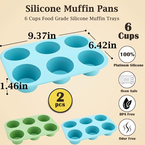 6 Cups Silicone Mini Muffin Pan Set, Nonstick Mini Cupcake Pans, 2pcs BPA Free Small Muffin Tin for Baking - color: Set of 2--6 Cups (Blue+Green)