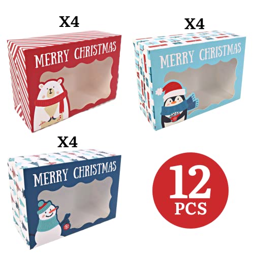 Christmas Cookie Boxes - 12 Pack - Assorted Bakery Gift Boxes with Window - color: Christmas Characters