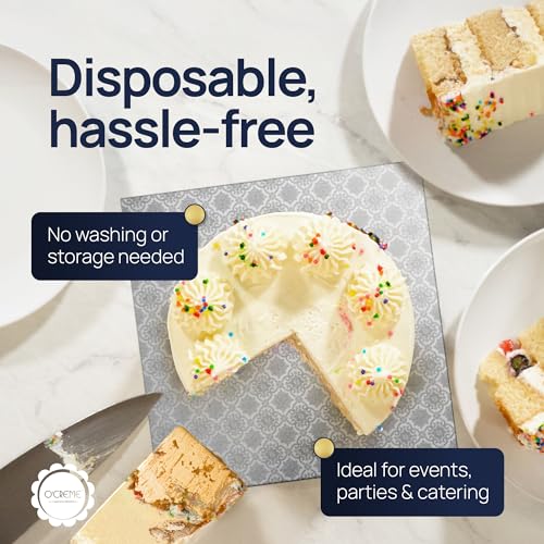 O'CREME Silver Foil Square Cake Board - Gorgeous Design, Sturdy & Durable 1/2" Thick Drums, 20" x 20" Inch, Pack of 5 Disposable - color: Silver, size: 20" x 20"