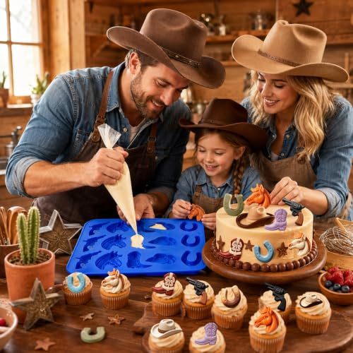 Cowboy Chocolate Molds 15Cavity Western Cowboy Candy Silicone Mold - color: cowboy