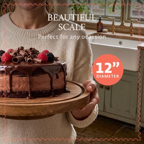 Mela Artisans Lazy Susan Mango Wood Cake Stand - Natural Finish, 12 in - color: Lazy Suzan Design