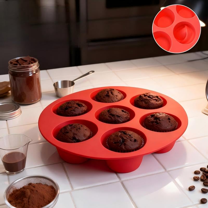 7 hole Non Stick Silicone Liners And Muffin Pan for Air Fryers - Reusable Baking Trays Easy to Release And Clean - color: Black