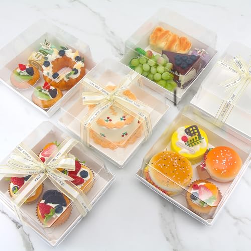 7 x 7 x 4 Inches Paper Charcuterie Boxes with Clear Lids, 25 Pack Large Clear Cake Boxes for 4-6 Inch Cake, Disposable Bakery Boxes Food Containers for Cupcakes,Pie,Cookies, Cocoa Bomb White - color: White