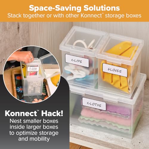 Bostitch Konnect Storage Containers with Lids, Clear Plastic Box, Stackable for Crafts, Home, and Office Organization, Labels, 3-Piece (1 4 Qt Box, 2 1.5 Qt boxes) - size: 4 Qt 1 Pack, 1.5 Qt 2 Pack