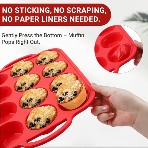 Redfly Silicone Muffin Pans for Baking 12-Cup Regular Size Cupcake Pan 2PCS - color: Red, size: Regular Size-2PACK