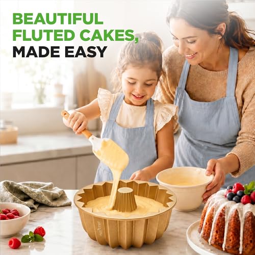 NutriChef Cake Pan - 10 Cups Die Cast Fluted Aluminum Cake Mold, Nonstick for Easy Release and Even Bake, Durable Design, Ideal for Desserts and Casseroles - style: Lines