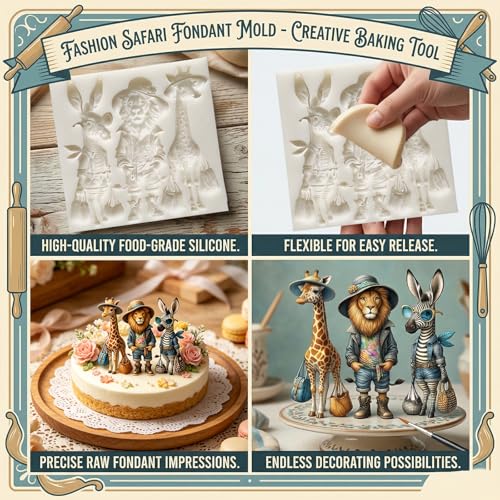 Giraffe Lion Zebra Silicone Mold for Fondant Candy Cupcake Toppers Pendants - color: Lion Zebra Silicone Molds