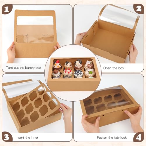 Moretoes 7pcs Cupcake Boxes, 12 Count Cupcake Containers with Window&Insert - color: Brown