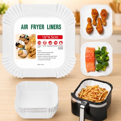Air Fryer Liners 100 Count, Square Parchment Paper Liner 8 Inch, Non Stick Bake Paper, Disposable Oil Proof Heat Resistant Easy Cleanup for Air Fryer Basket, Oven Microwave Baking, White Square - color: 8" Square White