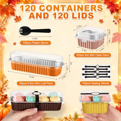 LemonRoad 120 Sets Fall Colors Mini Loaf Pan with Lids and Spoons - color: Fall Colors