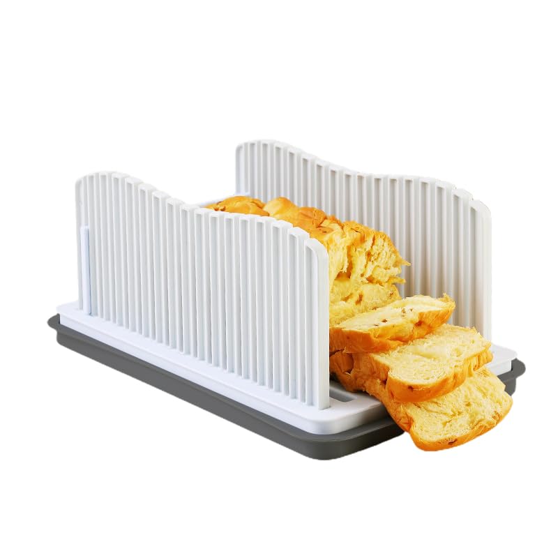 Professional Bread Slicer with Adjustable Guide, Foldable Cutter for Homemade Loafs, Bagels, Crumb Catcher Tray, Dishwasher Safe, Effortless Thick/Thin Slices