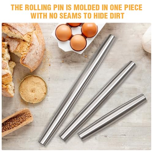 AMUZHI Smooth Seamless Stainless Steel Rolling Pin, 16,7Inch - size: 16.7in + No Mat