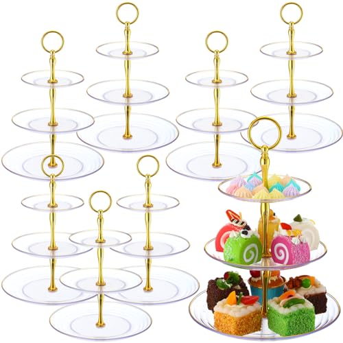 Teenyyou 8 Pack 3 Tier Plastic Cupcake Stand Bulk, Clear, Round - color: Clear, style: Round
