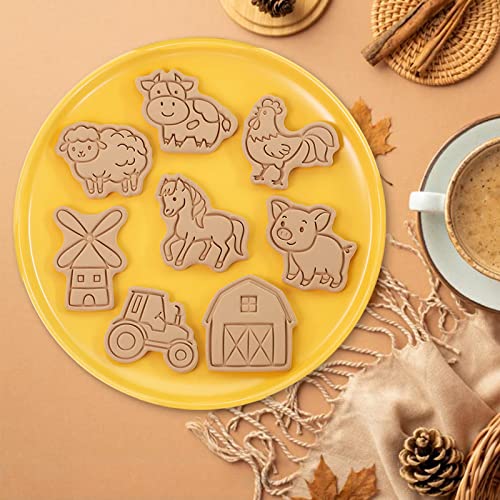 Farm Cookie Cutters Set, 8 Pcs Cookie Cutter with Plunger Stamps - color: Farm Cookie Cutters With Plunger Stamps
