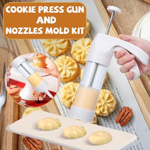 Cookie Press Gun White - Spritz Cookie Press Kit with 12 Discs & 6 Piping Tips | Perfect for Thanksgiving Christmas, Baking & Cake Decorating