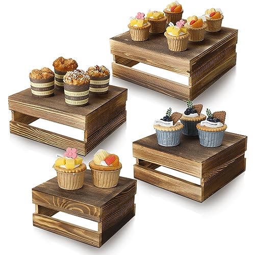Sieral 4 Pcs Wood Cupcake Stand Dessert Display Risers,Rustic Dark Brown - color: Rustic Dark Brown