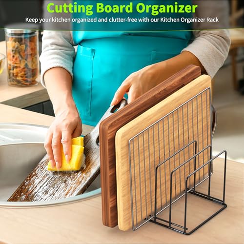 Kitchen Organizer Rack - 4-Slot Heavy-Duty Holder for Cutting Boards,Cookware – Rust-Resistant, Space-Saving Design with Non-Slip Feet for Countertop and Cabinet Storage (1 Pack) - size: 1 Pack