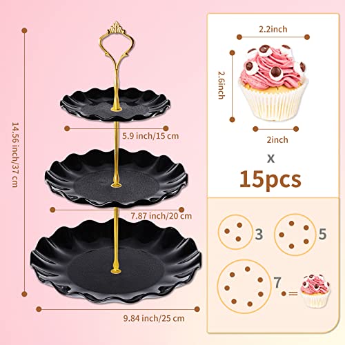 BACUTHY 3 Tier Cupcake Stand Holder, Plastic Cup Cake Tower Stand, Black - color: Black