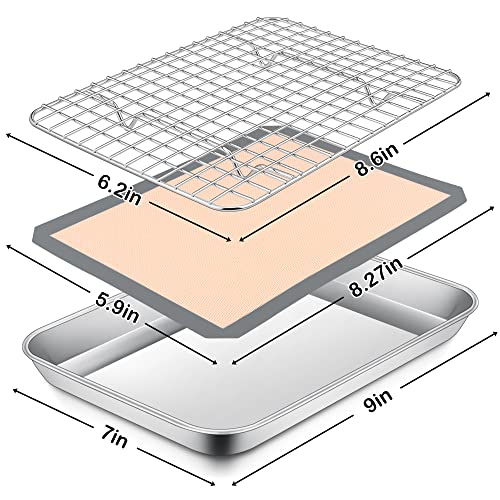 P&P CHEF 9 x 7 x 1 Inch Toaster Oven Pan Tray with Rack and Mat - 3Pcs - size: 9 x 7 x 1 Inch