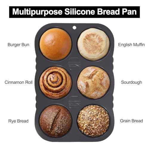 Silicone Hamburger Bun Pan, Nonstick Bread Pan Baking Pan, 6-cavity - size: 6-cavity