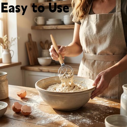 TEEVEA Danish Dough Whisk Wooden Handle Stainless Steel for Sourdough Bread - color: Rubber Wood Heart-Shaped