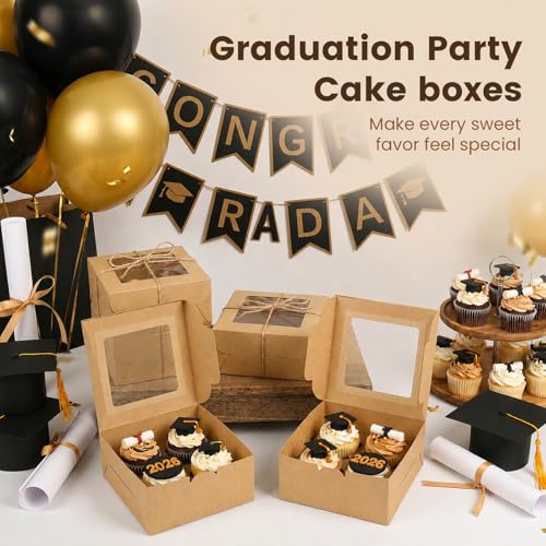 OAMCEG 6x6x3Inch Cupcake Boxes with Window,50 Pcs Cookie Bakery Boxes,Brown - color: brown-stickerA-50pcs