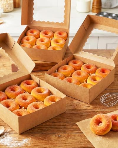 qiqee 10"x 10"x 2.5" Brown Pie Boxes with Window 120Packs Cookie Donut Bakery Box (Auto-pop Up) - color: Brown, 120Packs