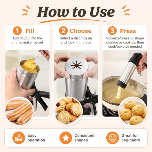 Stainless Steel Churro Maker Kit with 8 Discs, 8 Tips and Piping Bag