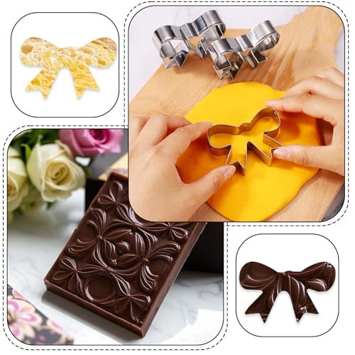 3pcs Bow Cookie Cutters Set, 2.56x1.97in Mini Stainless Steel Bow Shape Biscuit Cutters for Birthday Party Baby Shower DIY Craft Baking Supplies