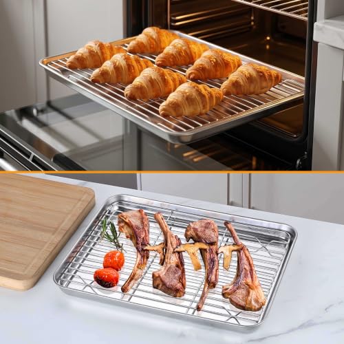Homikit 10x12 Inch Stainless Steel Quarter Sheet Pan with Wire Cooling Rack - size: 12.4x9.6x1