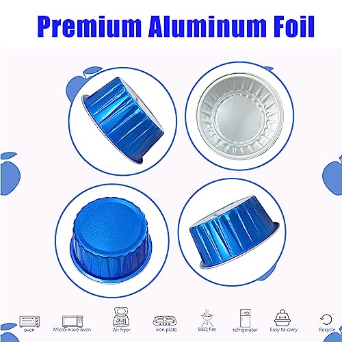 100Pcs Aluminum Cups with Lids,5oz Disposable Ramekin Baking Cups Muffin Liners Mini Pie Pans Foil Cupcake Containers for Christmas Party Wedding Party,Dark Blue - color: Dark Blue