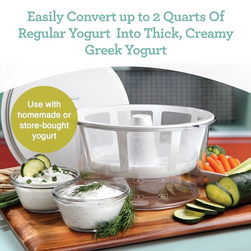 Euro Cuisine GY50 Greek Yogurt Maker with Ultra Fine Mesh Strainer Basket, BPA Free, Patented Greek Yogurt Strainer for Homemade Greek Yogurt (White) - size: 2 quarts