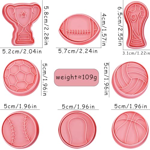 8 Pcs Sports Ball Cookie Cutters with Plunger Set 3D Soccer Cookie Stamps - color: Ball Cookie Cookie