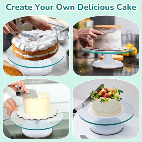 Willinglong 6 Pcs 12 Inch Glass Cake Turntable for Decorating Rotating