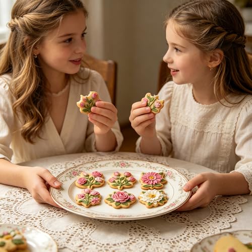6Pcs Die-cutting Flower Cookie Cutter Sets Multiple Shapes Rose Sunflower Daisy Tulip Cookie Cutters with Stamp Floral Fondant Cutters Plastic Cookies Molds for Baking Spring Summer Cookies Cutters