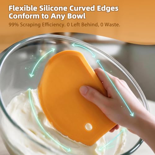 Sapid Flexible Curved Edge Silicone Bowl Scraper Dough Scraper Baking Bread - color: Orange