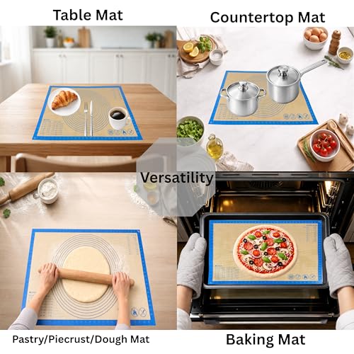 Silicone Pastry Mat with Measurements, 36 x 24 Inch Extra Thick Non-Slip Nonstick XL Baking Mat for Dough Rolling, Kneading, Fondant and Pie, Blue - color: Blue, size: 36"L x 24"W