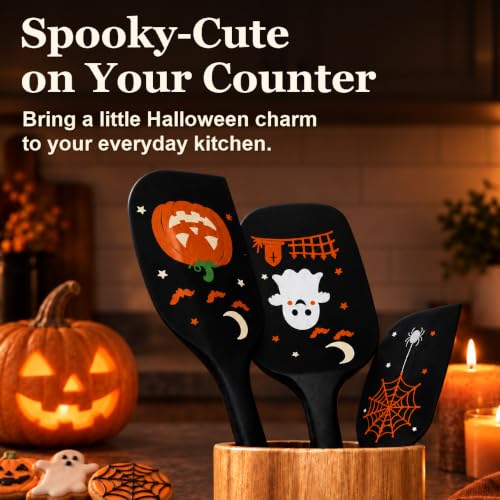 ALLWIN Halloween Silicone Spatula Set, 3-Piece, Black - color: B-Black