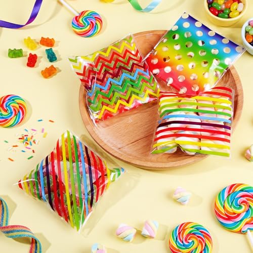 Gersoniel 200 Pcs Rainbow Cellophane Treat Bags, Colorful Cookie Bags - color: Rainbow